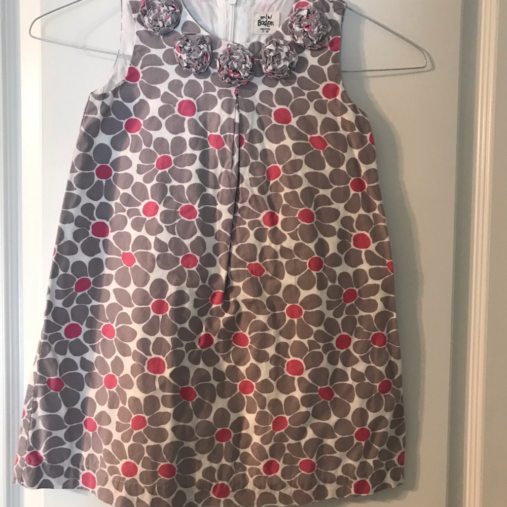 Size 5/6y Mini Boden Gray/Pink Flowered Dress